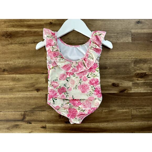 NEW SweetHoney Leotard Watercolor Candy Clusters Floral Pink Cream Ruffle 18M - Picture 3 of 5